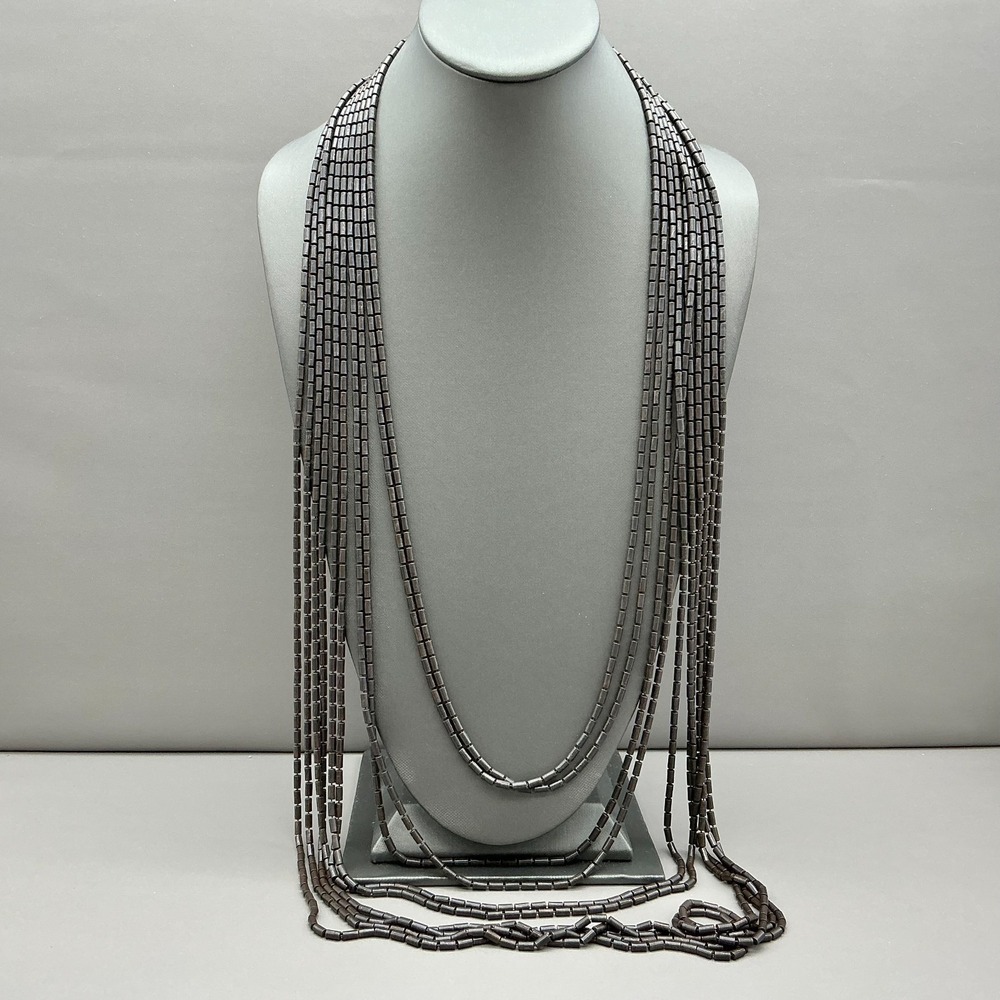 Ben-Amun Necklace Multi Strand Tube Bead Bronze Tone Art Deco Carnelian 34"